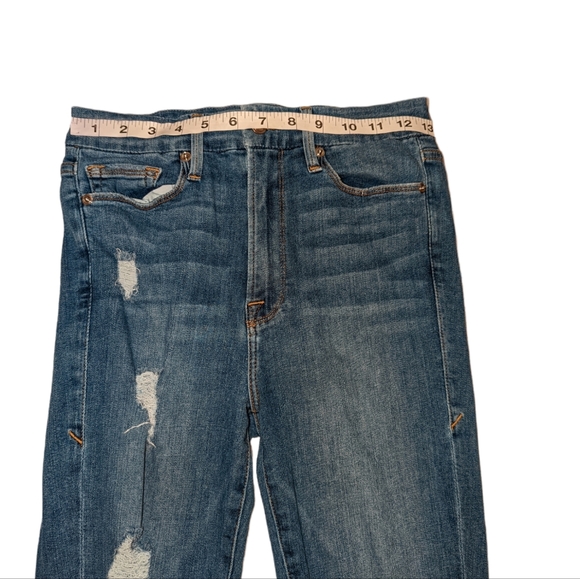 Good American Good Waist High Rise Frayed Fringe Distressed Hem Denim Jeans 4/27 - Picture 9 of 12